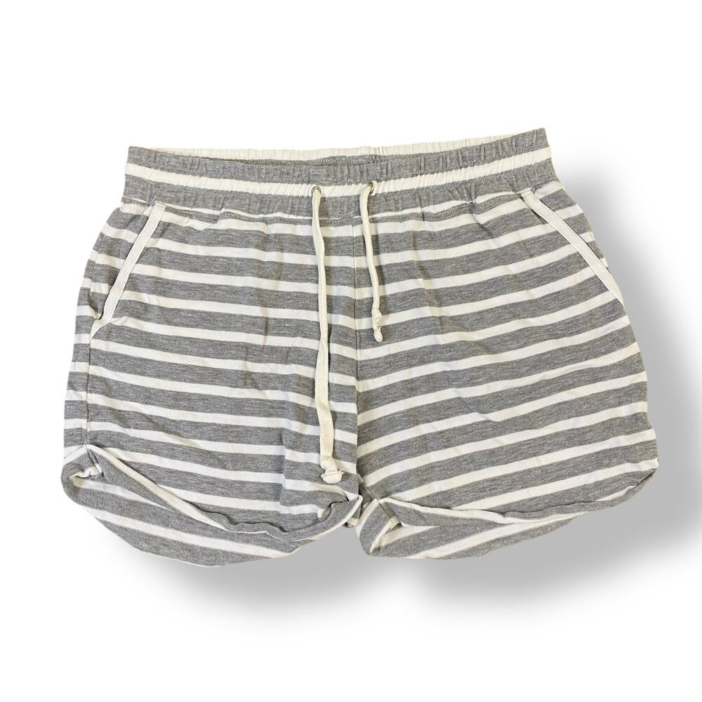 White + Warren Striped Drawstring Shorts Womens Size S Gray White Lounge